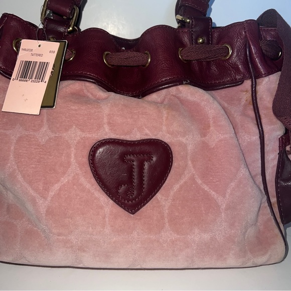 Vintage Pink JUICY couture bag purse Y2K preloved velour tote RARE hearts - Picture 4 of 15